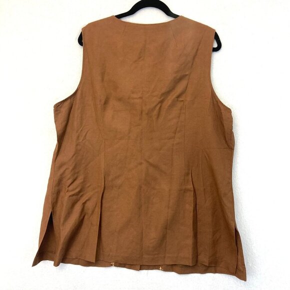 Coldwater Creek Linen Blend Button Up Blouse Top Size 22 Brown Beaded Sleeveless - Picture 2 of 12